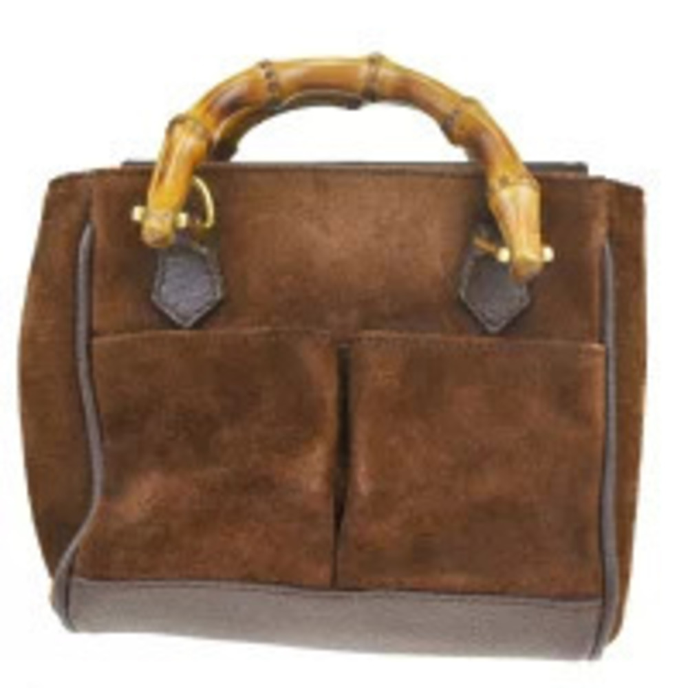 Gucci Bamboo Handbag Brown Suede Leather